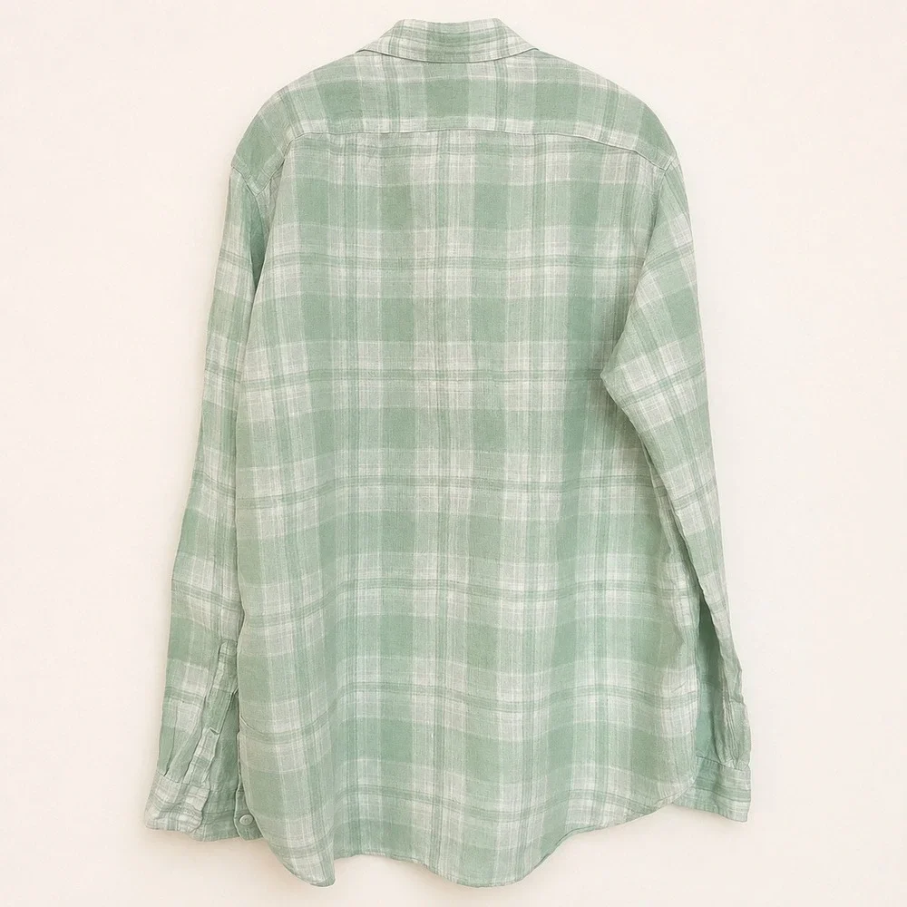 Polo Ralph Lauren Shirt Mens XL Linen Green Plaid Preppy Beach Resort